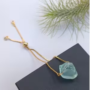 Aqua Raw Stone Slider Bracelet