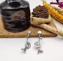Silver Textured Charm Drop Earrings