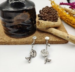 Silver Textured Charm Drop Earrings