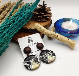 Black White Wood Disc Earrings