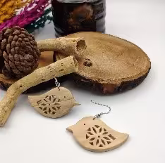Natural Wood Bird Cutout Earrings