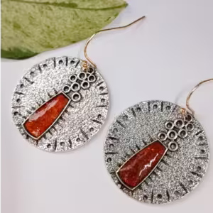 Silver Filigree Orange Earrings