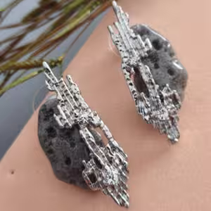 Silver Crystal Texture Stud Earrings