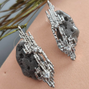 Silver Crystal Texture Stud Earrings