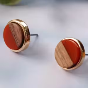 Orange Wood Colorblock Stud Earrings
