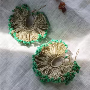 Green Beaded Fringe Earrings