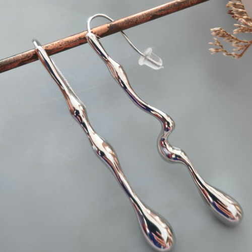 Silver Hammered Bar Drop Earrings
