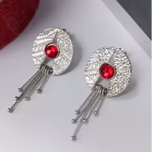 Silver Red Eye Tassel Earrings