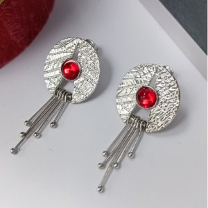 Silver Red Eye Tassel Earrings
