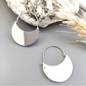 Silver Half Disc Hoop Earrings