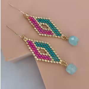 Teal Pink Nazar Drop Earrings