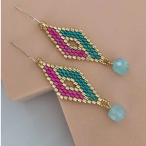 Teal Pink Nazar Drop Earrings