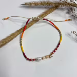 Orange Red Pearl Beaded Bracelet