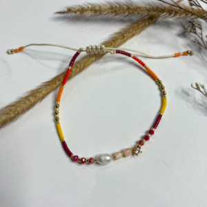 Orange Red Pearl Beaded Bracelet