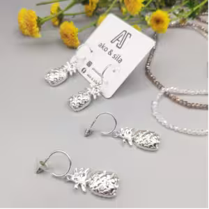 Silver Pineapple Hoop Earrings