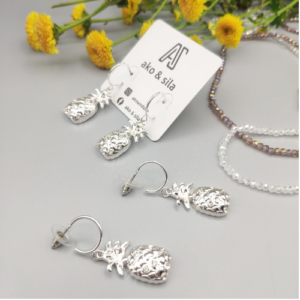 Silver Pineapple Hoop Earrings