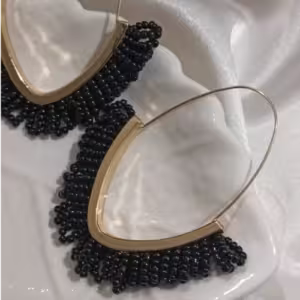 Black Beaded Oval Hoop Earrings
