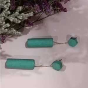 Aqua Cylinder Wood Earrings