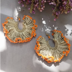 Orange Beaded Fringe Earrings