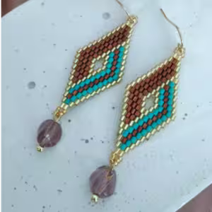 Teal Brown Nazar Drop Earrings