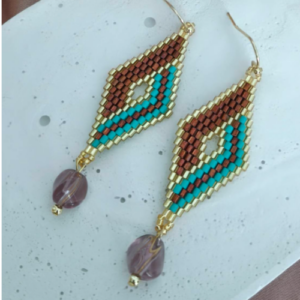 Teal Brown Nazar Drop Earrings