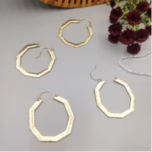 Gold Textured Octagon Hoop Earrings