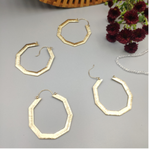 Golden Textured Octagon Hoop Earrings