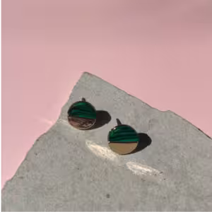 Green Round Colorblock Stud Earrings