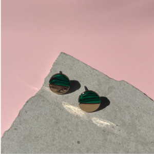 Green Round Colorblock Stud Earrings