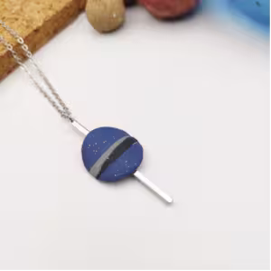 Blue Bar Disc Clay Necklace