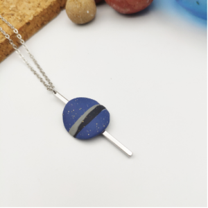 Blue Bar Disc Clay Necklace