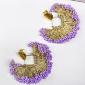 Lilac Gold Fringe Statement Earrings