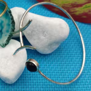 Silver Black Open Cuff Bracelet