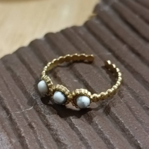 White Triple Stone Beaded Ring