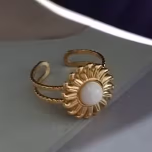 Gold White Sunburst Ring