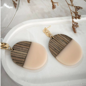 Blush Beige Woodgrain Drop Earrings