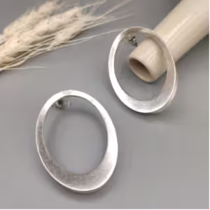Silver Oval Stud Earrings