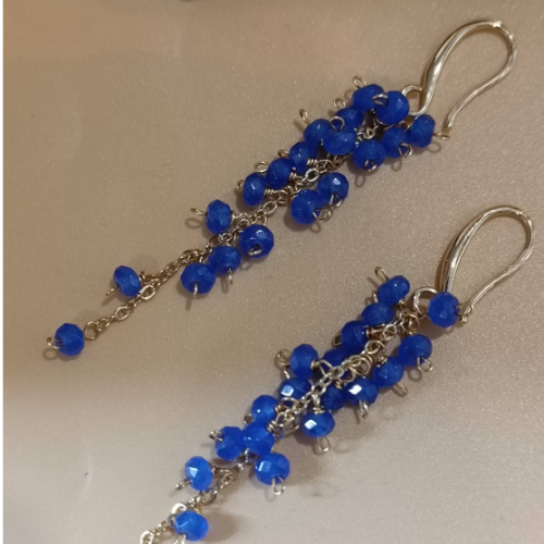 Blue Crystal Tassel Earrings