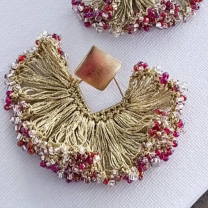 Red Multicolor Beaded Fan Earrings