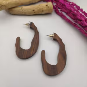 Curved Brown Wood Earrings
