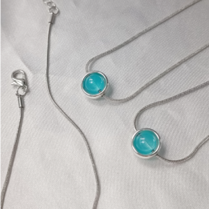 Silver Blue Round Stone Necklace