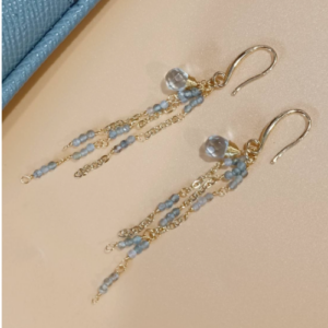 Grey Beaded Tassel Earrings