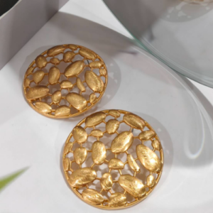 Gold Pebble Disc Stud Earrings