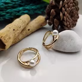 Gold Pearl Double Band Ring
