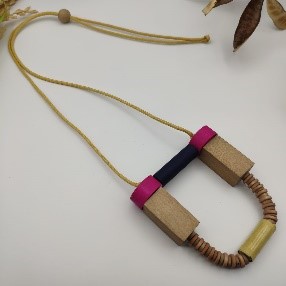 Pink Color Block Wood Collar Necklace