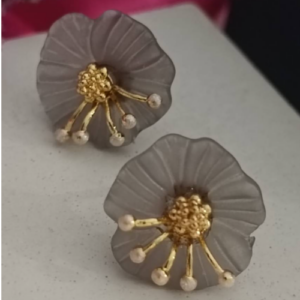 Grey Flower Pearl Stud Earrings