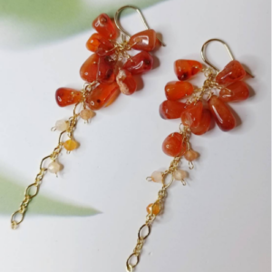 Orange Floral Chain Earrings