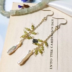 Green Pearl Cluster Earrings