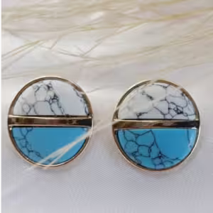 White Blue Round Stud Earrings