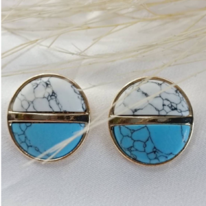 White Blue Round Stud Earrings